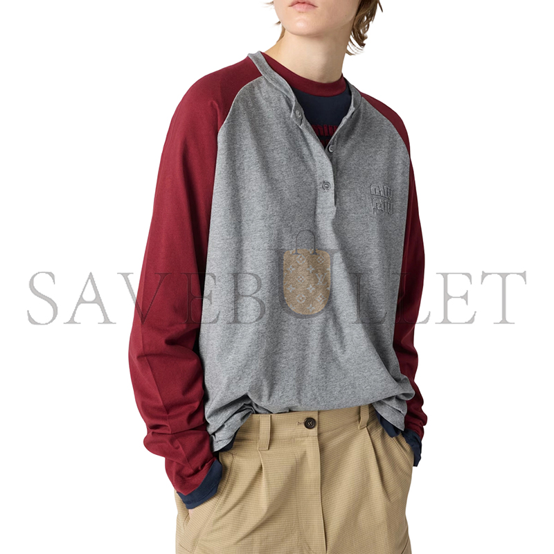 MIU MIU COTTON JERSEY HENLEY SHIRT MJLA34